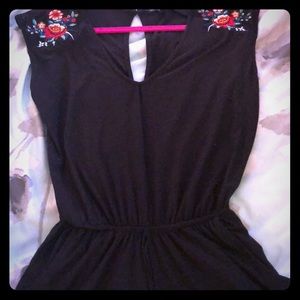 Medium Black Romper with Floral Appliqués